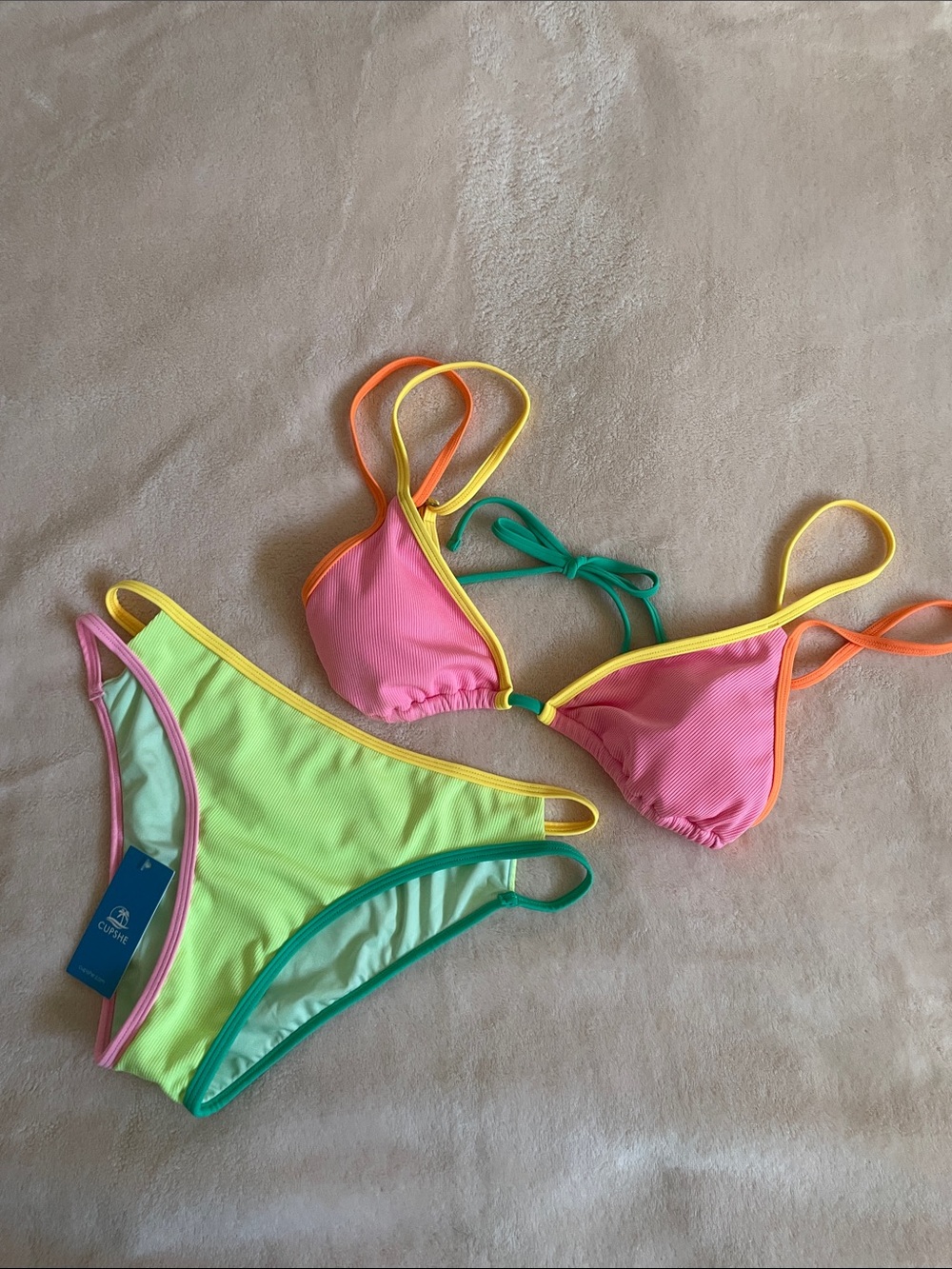☀️👙🩴CUPSHE Colorblock Ribbed Bikini Set Size M - Picture 4 of 10